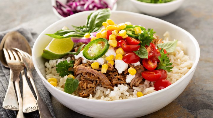 Low FODMAP pulled pork burrito bowl recipe | Monash FODMAP - Monash Fodmap