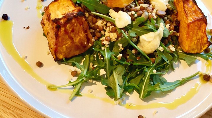 Roast Pumpkin, Halloumi & Millet Salad with Lemon Herb Dressing - Monash Fodmap